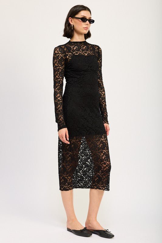 MOCK NECK MIDI LACE DRESS - Mack & Harvie