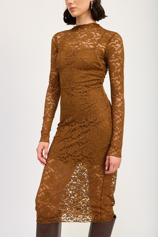 MOCK NECK MIDI LACE DRESS - Mack & Harvie