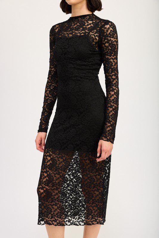 MOCK NECK MIDI LACE DRESS - Mack & Harvie