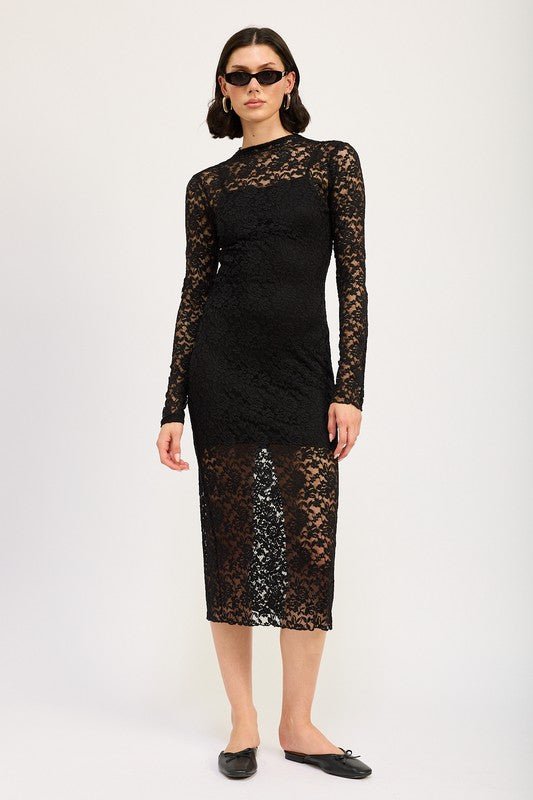 MOCK NECK MIDI LACE DRESS - Mack & Harvie