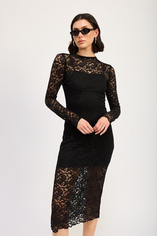 MOCK NECK MIDI LACE DRESS - Mack & Harvie