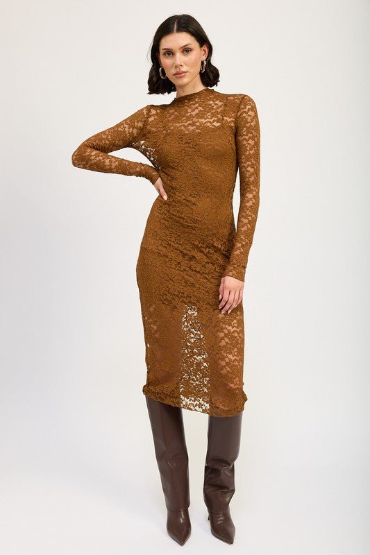 MOCK NECK MIDI LACE DRESS - Mack & Harvie