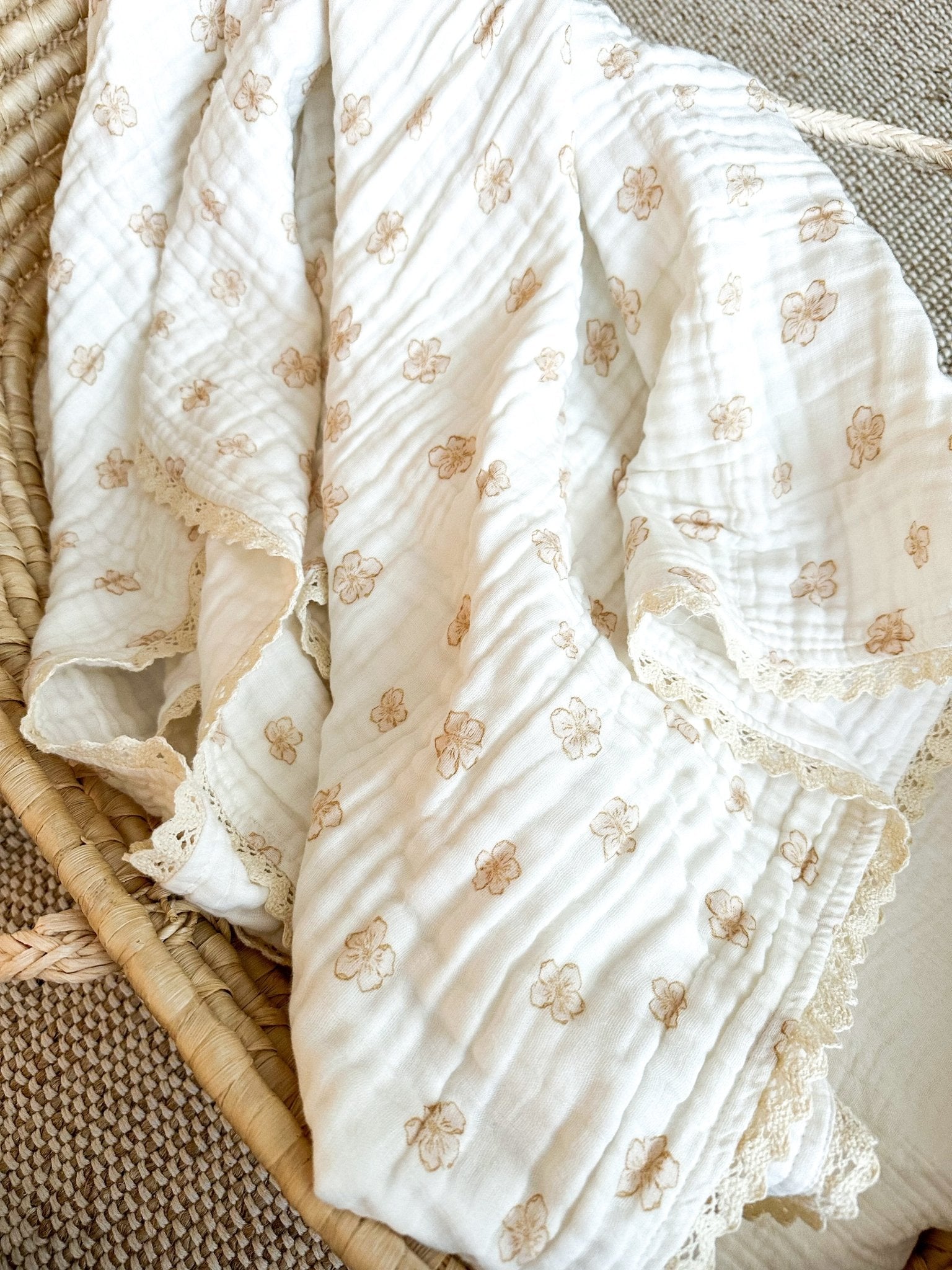 Muslin 6 - Layer Blanket - Pink Floral Lace - Mack & Harvie