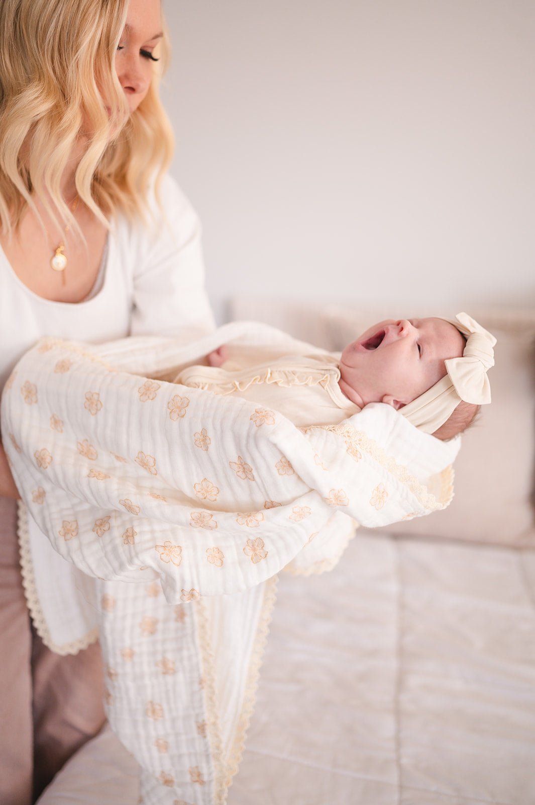 Muslin 6 - Layer Blanket - Pink Floral Lace - Mack & Harvie