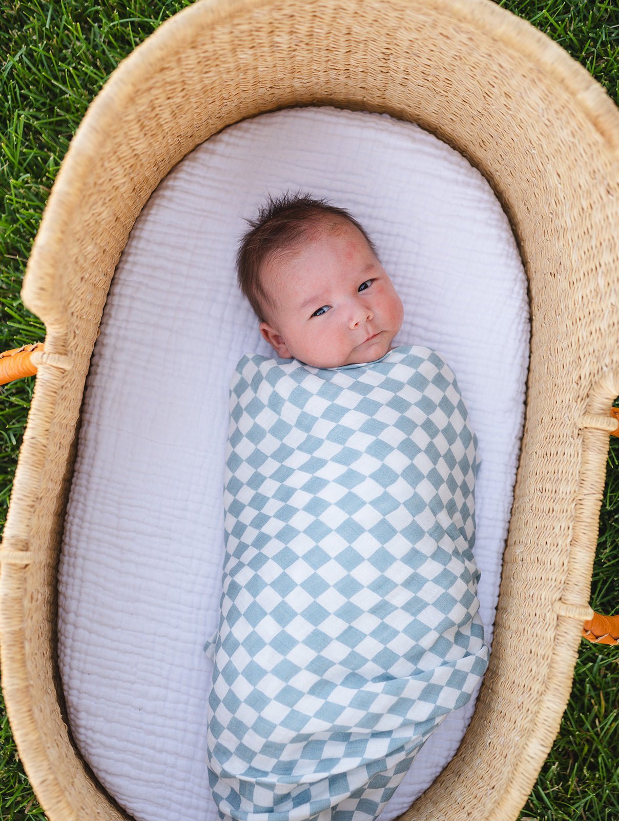 Muslin Swaddle Blanket - Arona Blue Checkered - Mack & Harvie