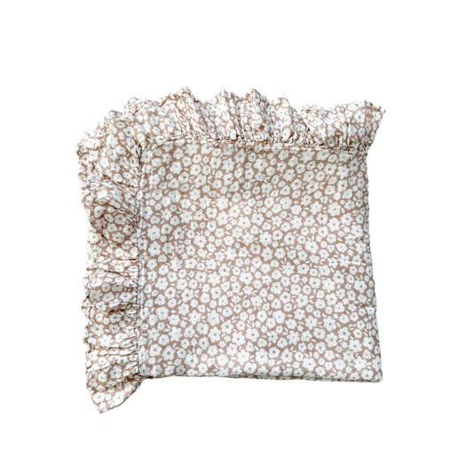 Muslin Swaddle Blanket - Mocha Ditsy Floral Ruffle - Mack & Harvie