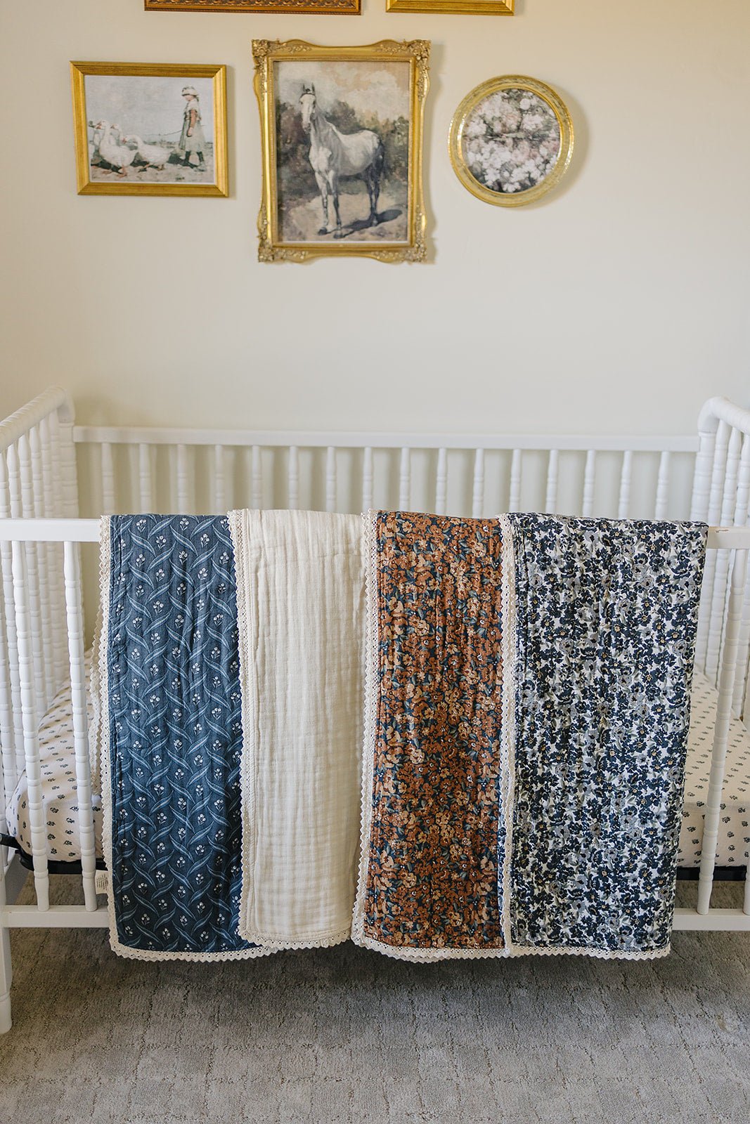 Navy Berry + Cream Berry Lace Muslin Quilt - Mack & Harvie