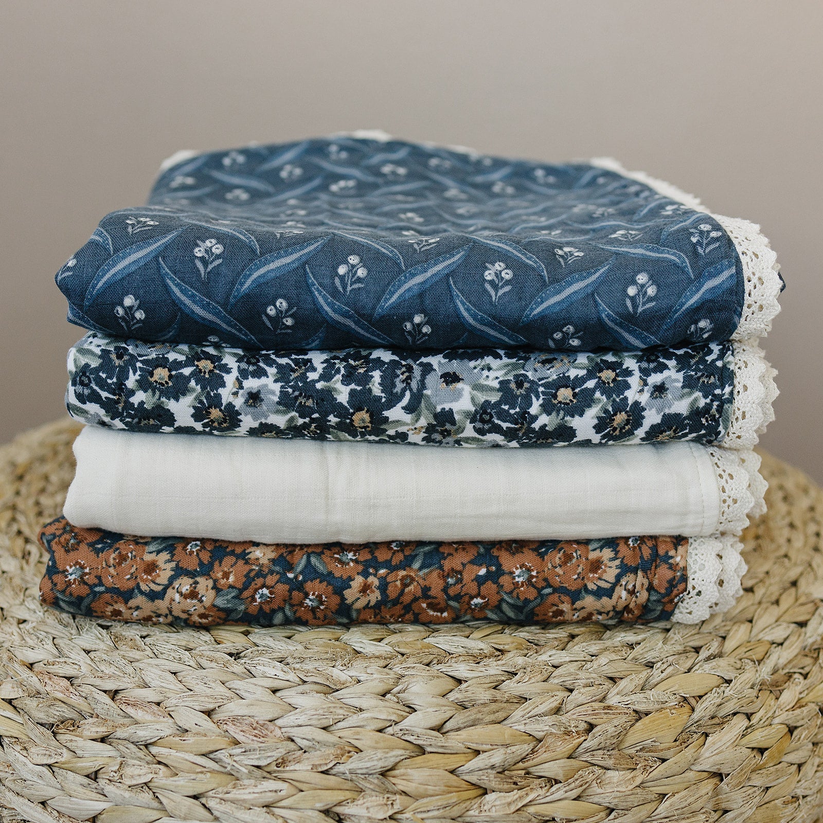 Navy Berry + Cream Berry Lace Muslin Quilt - Mack & Harvie