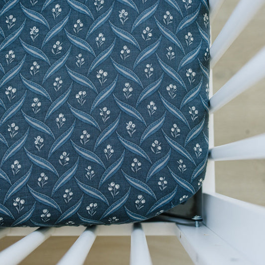 Navy Berry Muslin Crib Sheet - Mack & Harvie