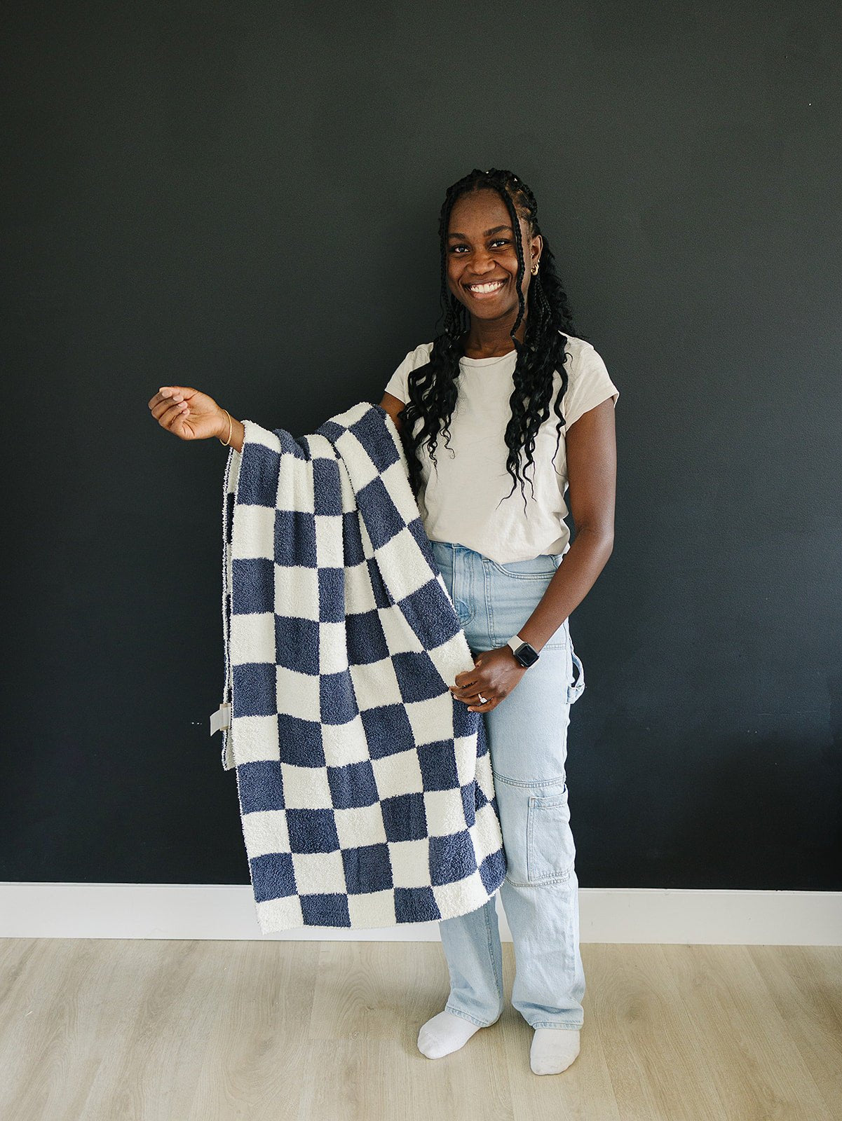 Navy Checkered Plush Blanket - Mack & Harvie