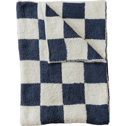 Navy Checkered Plush Blanket - Mack & Harvie