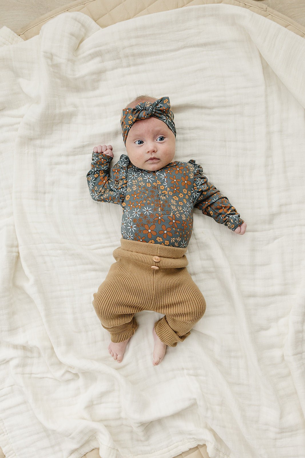 Navy Floral Ruffle Sleeve Bamboo Bodysuit - Mack & Harvie