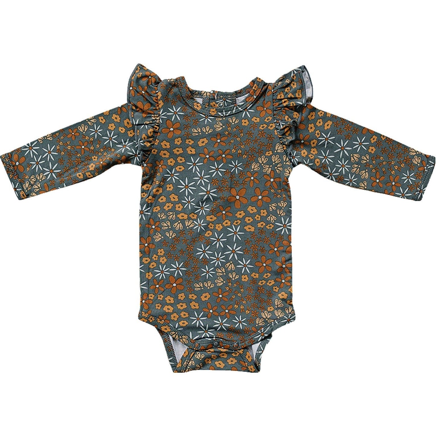 Navy Floral Ruffle Sleeve Bamboo Bodysuit - Mack & Harvie