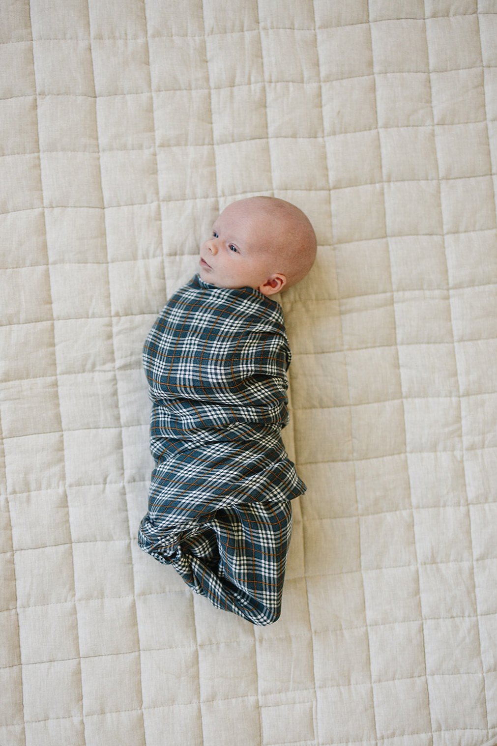 Navy Plaid Muslin Swaddle Blanket - Mack & Harvie