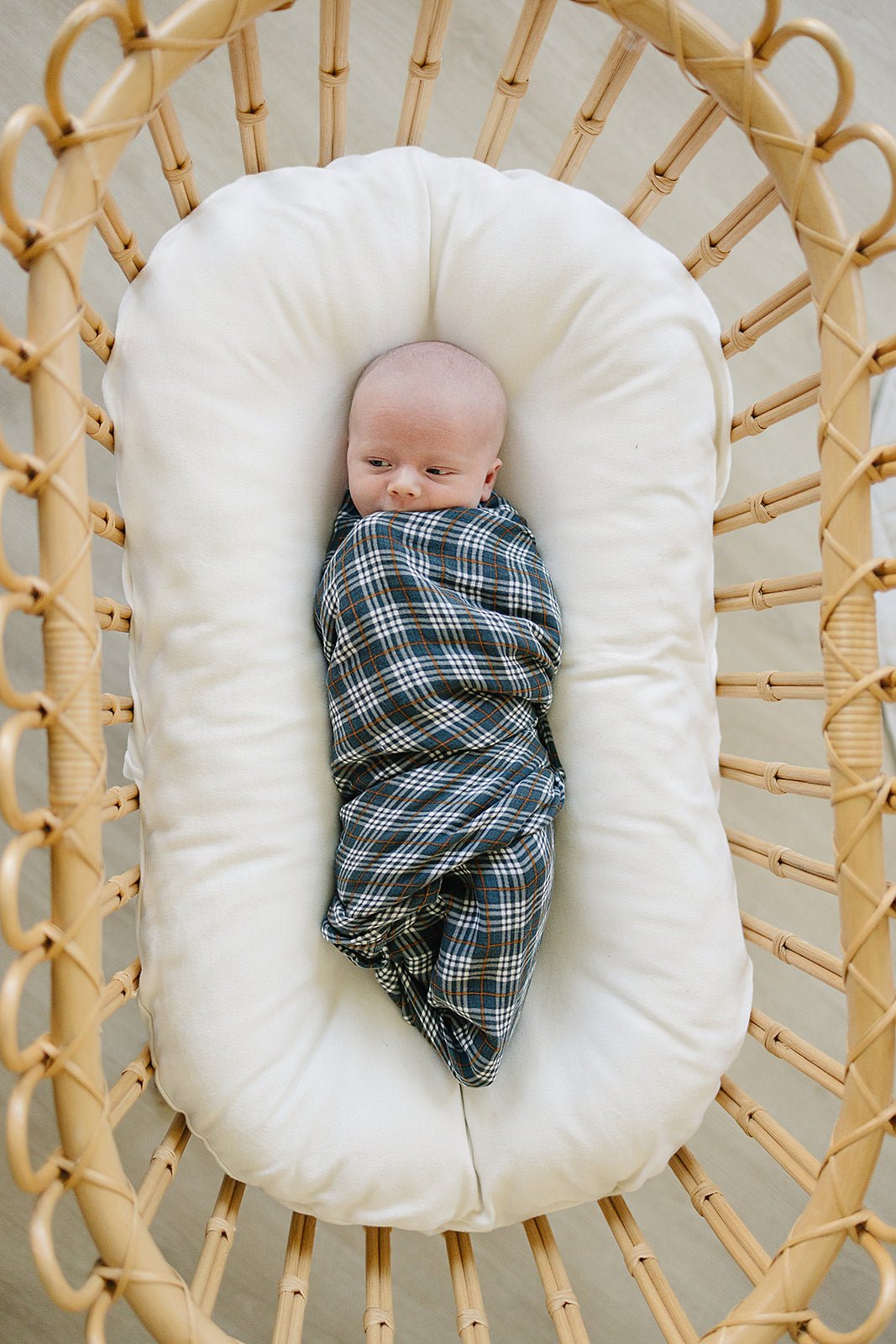 Navy Plaid Muslin Swaddle Blanket - Mack & Harvie