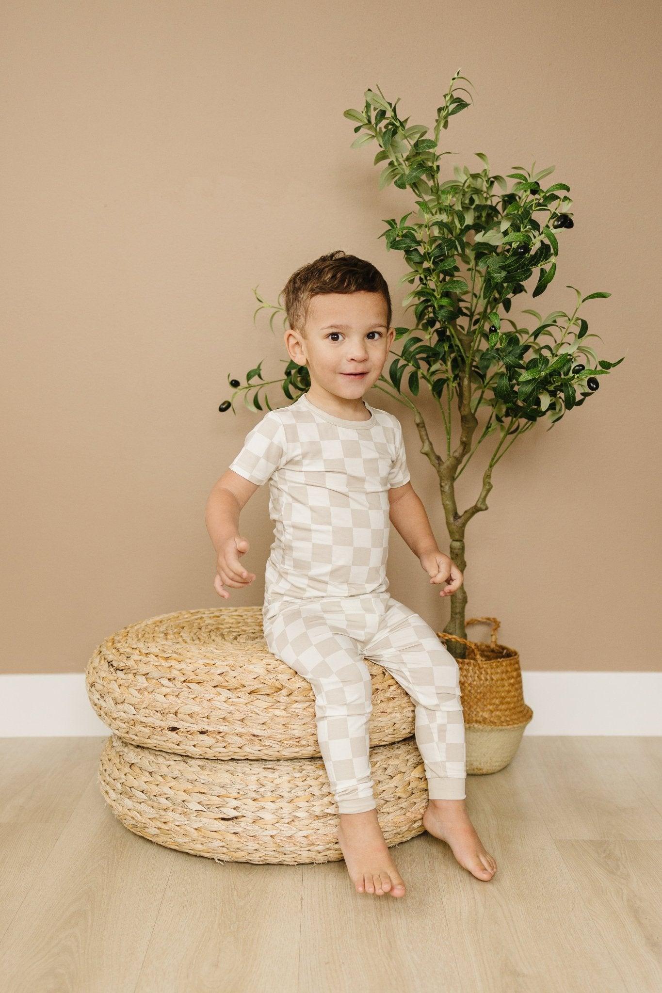 Neutral Checker 2pc Bamboo Pajama Set