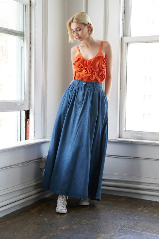 NEVER HOLDING BACK DENIM MIDI SKIRT - Mack & Harvie