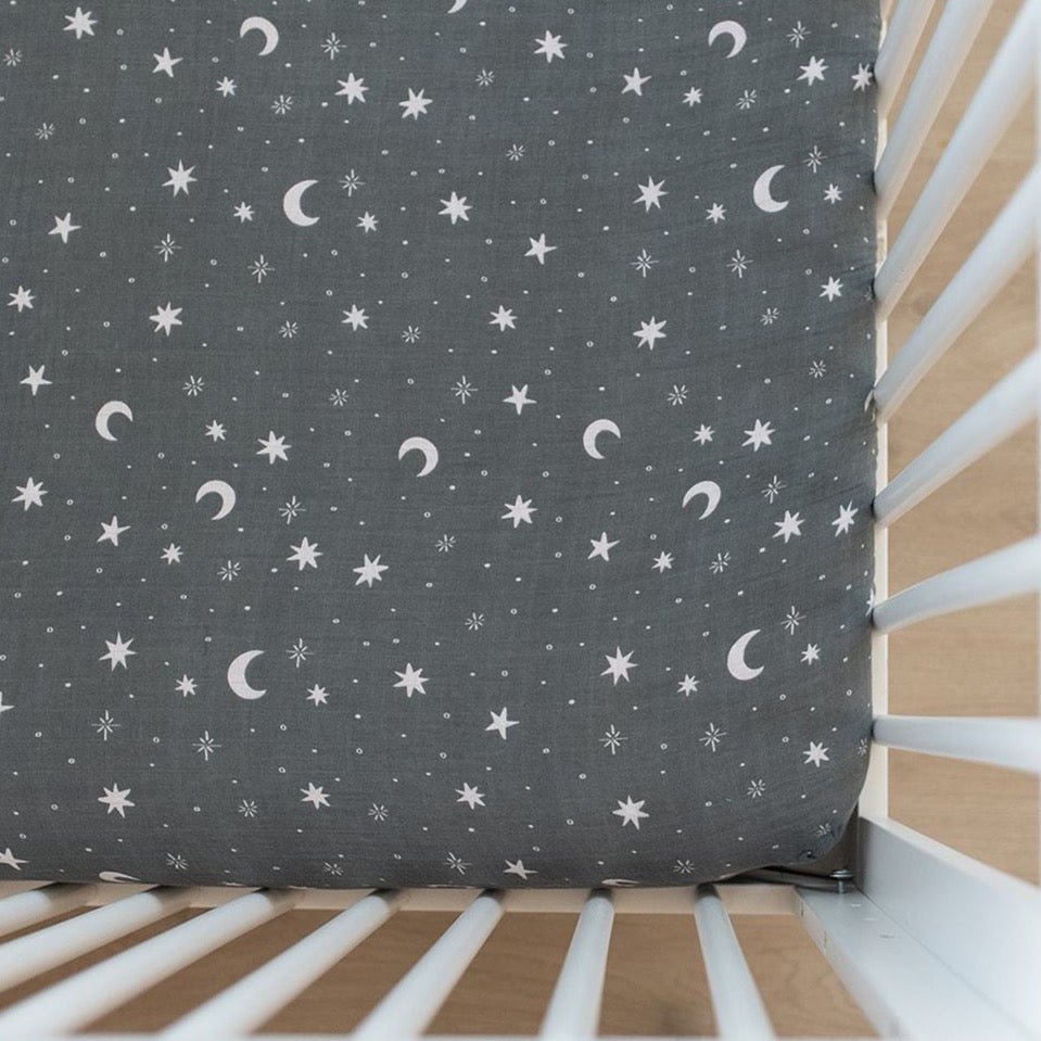 Night Sky Muslin Crib Sheet - Mack & Harvie