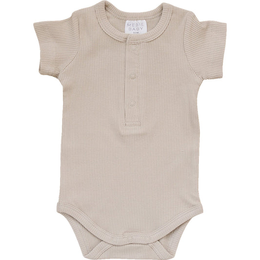 Oatmeal Organic Cotton Ribbed Snap Bodysuit - Mack & Harvie