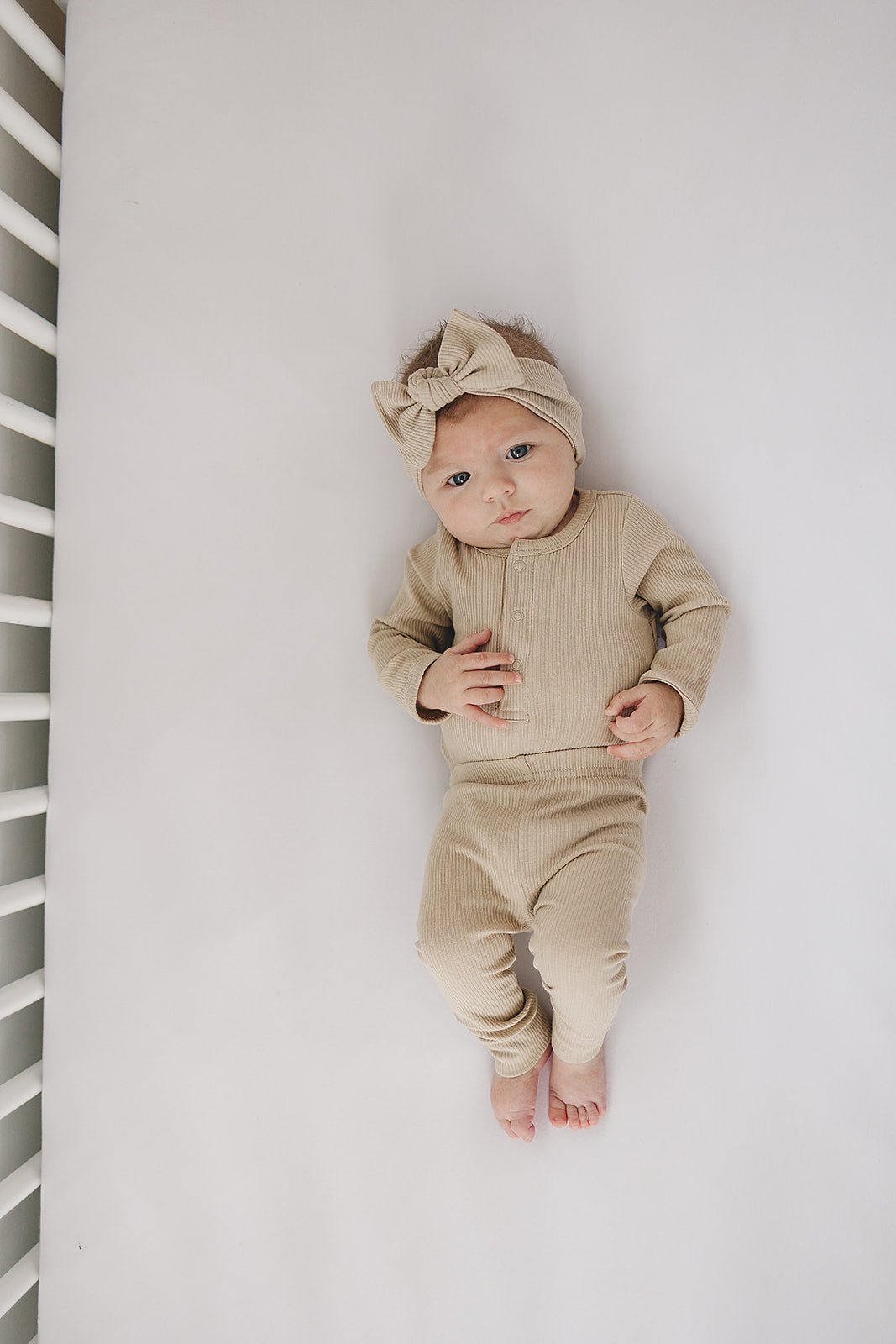 Oatmeal Organic Snap Long Sleeve Ribbed Bodysuit - Mack & Harvie