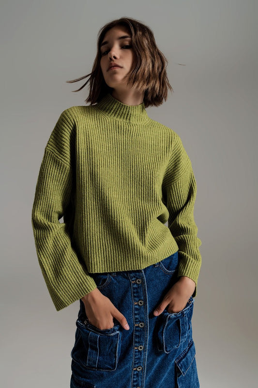 Olive Green Soft Ribbed Turtleneck Jumper - Mack & Harvie