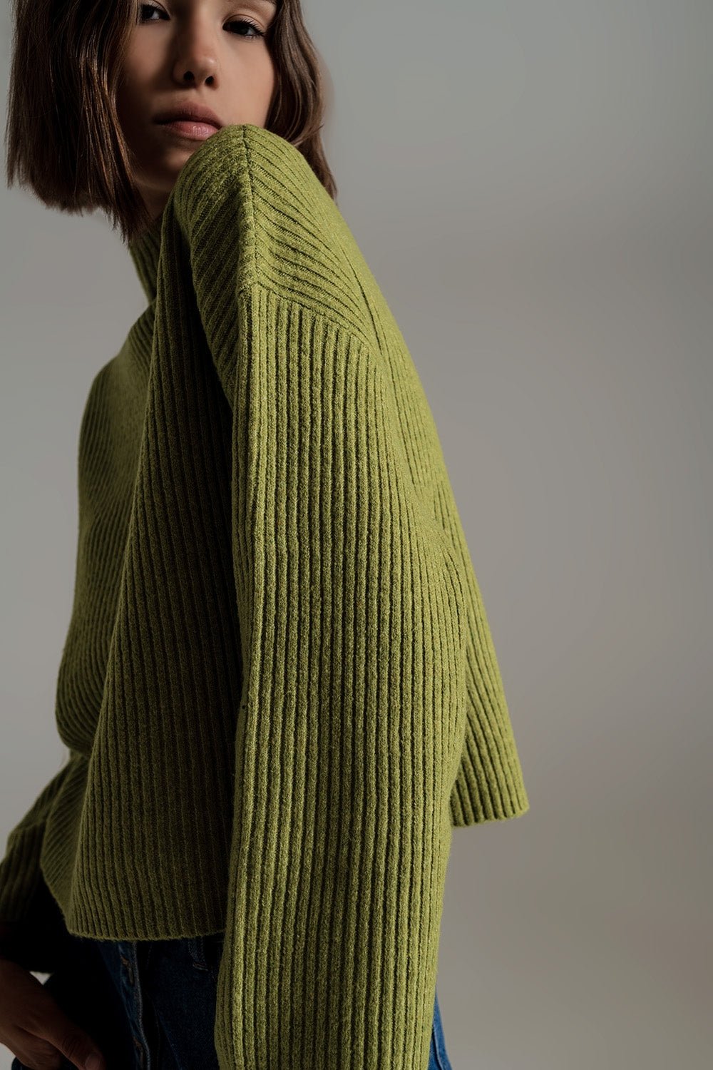 Olive Green Soft Ribbed Turtleneck Jumper - Mack & Harvie