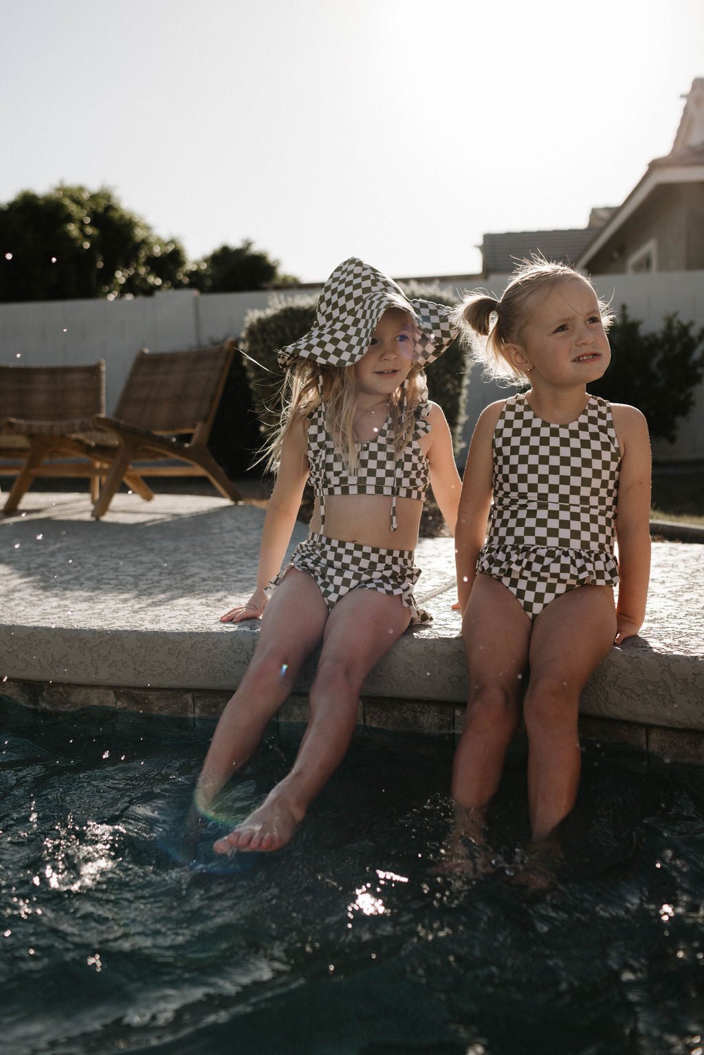 One Piece Girls Swim Suit | Wave Chaser Olive Checker - Mack & Harvie