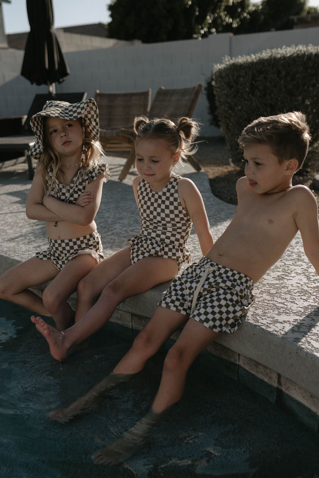 One Piece Girls Swim Suit | Wave Chaser Olive Checker - Mack & Harvie