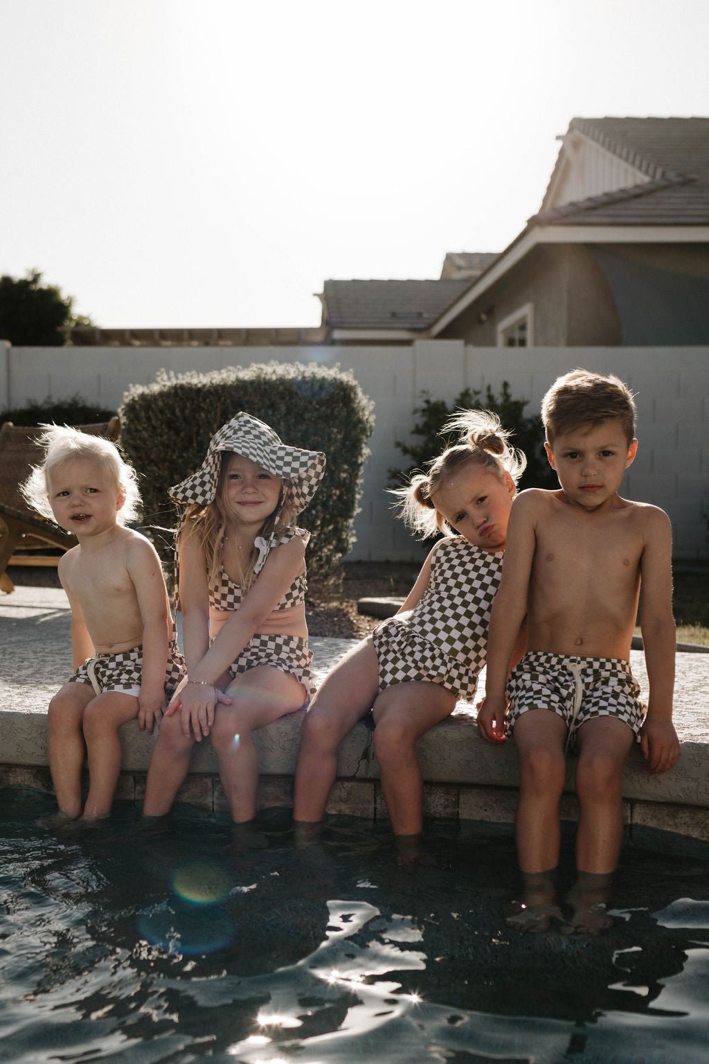 One Piece Girls Swim Suit | Wave Chaser Olive Checker - Mack & Harvie