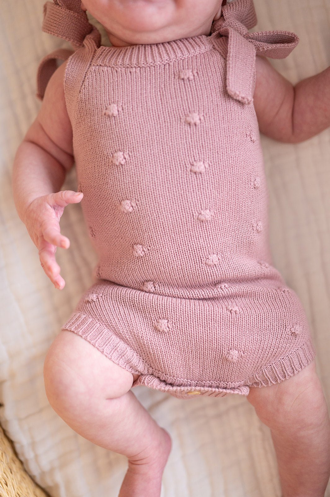 Organic Knit Romper - Mauve Pom - Mack & Harvie