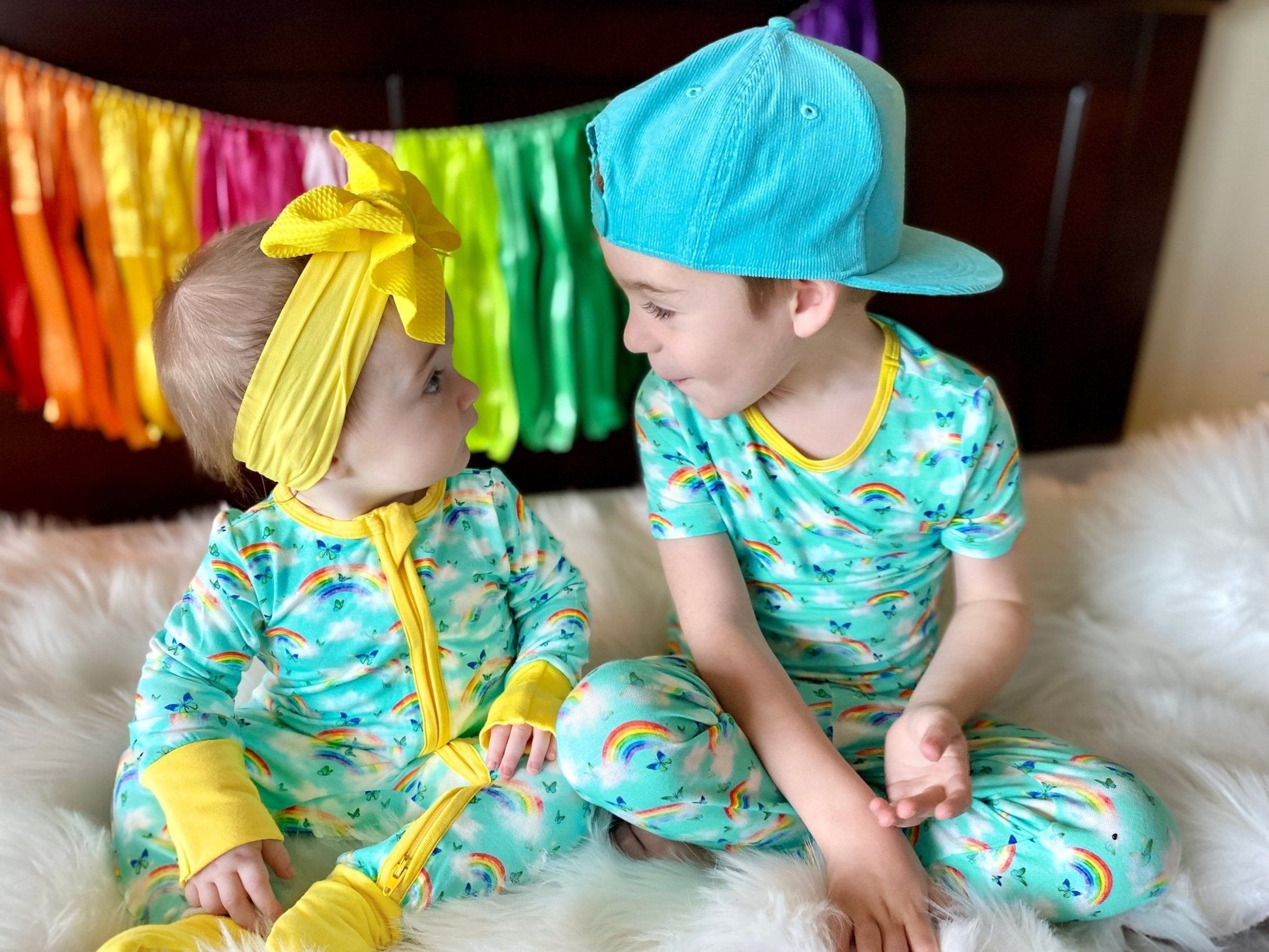 Over the Rainbow & Butterflies Short Sleeve Pajama Set (18M - 12Y) - Mack & Harvie