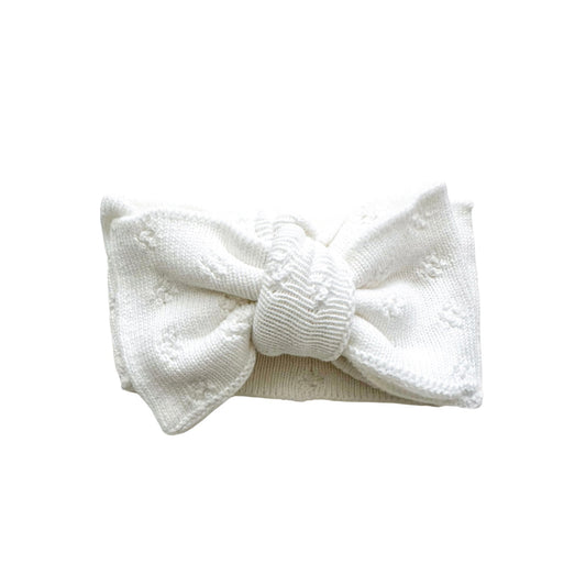 Oversized Bow Headband - White Pointelle Knit - Mack & Harvie