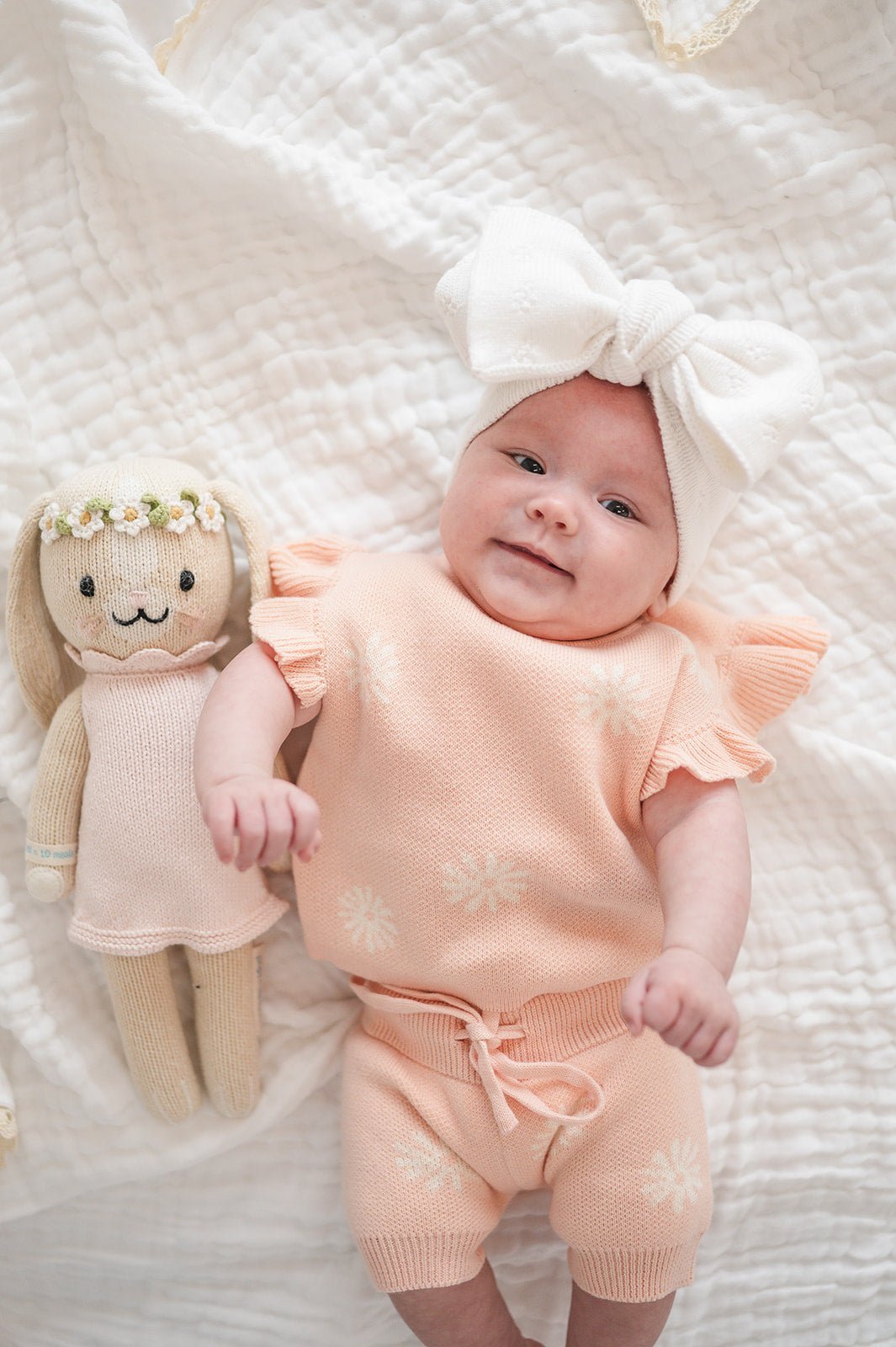 Oversized Bow Headband - White Pointelle Knit - Mack & Harvie