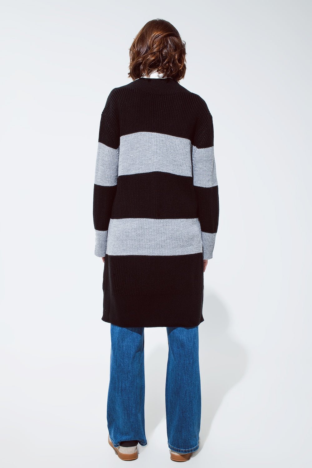 Oversized MIDI Knitted Dress With Stripes and a Wide v Neck - Mack & Harvie