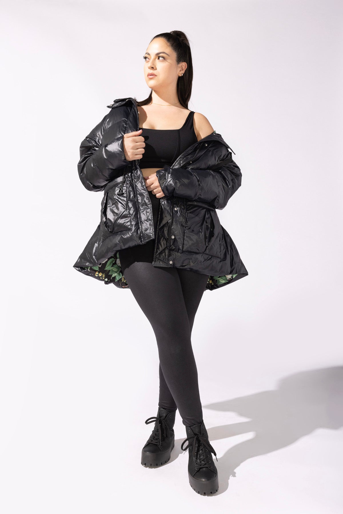 Pearl Peplum Puffer Jacket - Black - Mack & Harvie