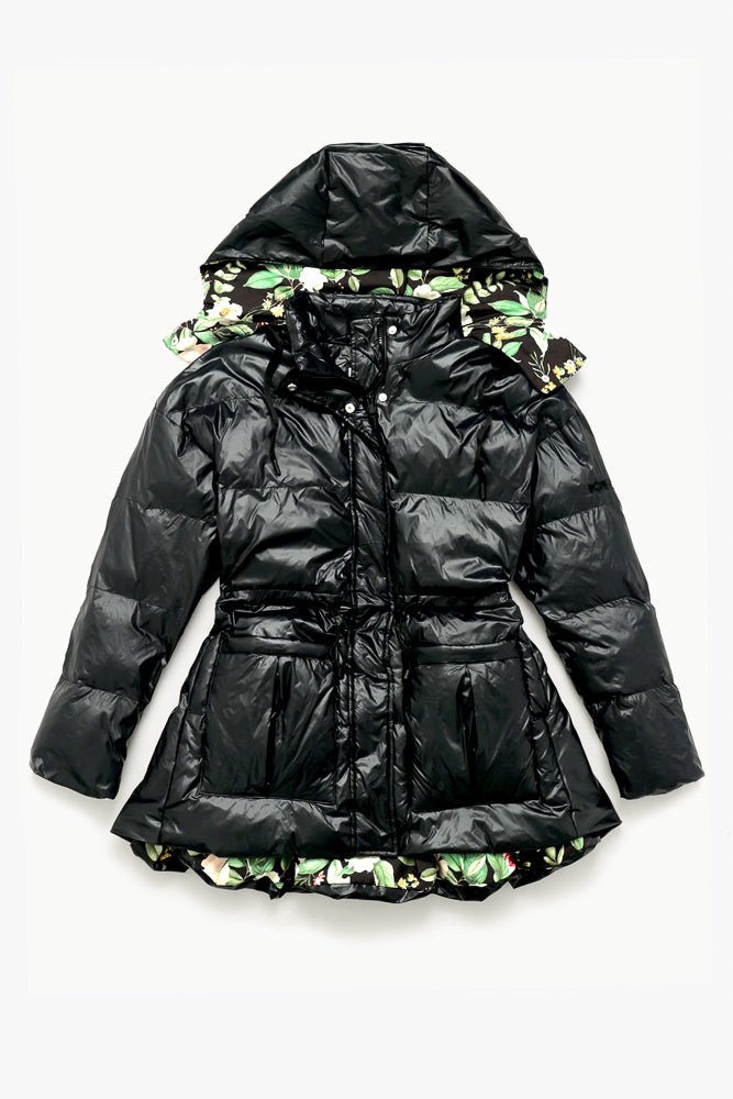 Pearl Peplum Puffer Jacket - Black - Mack & Harvie