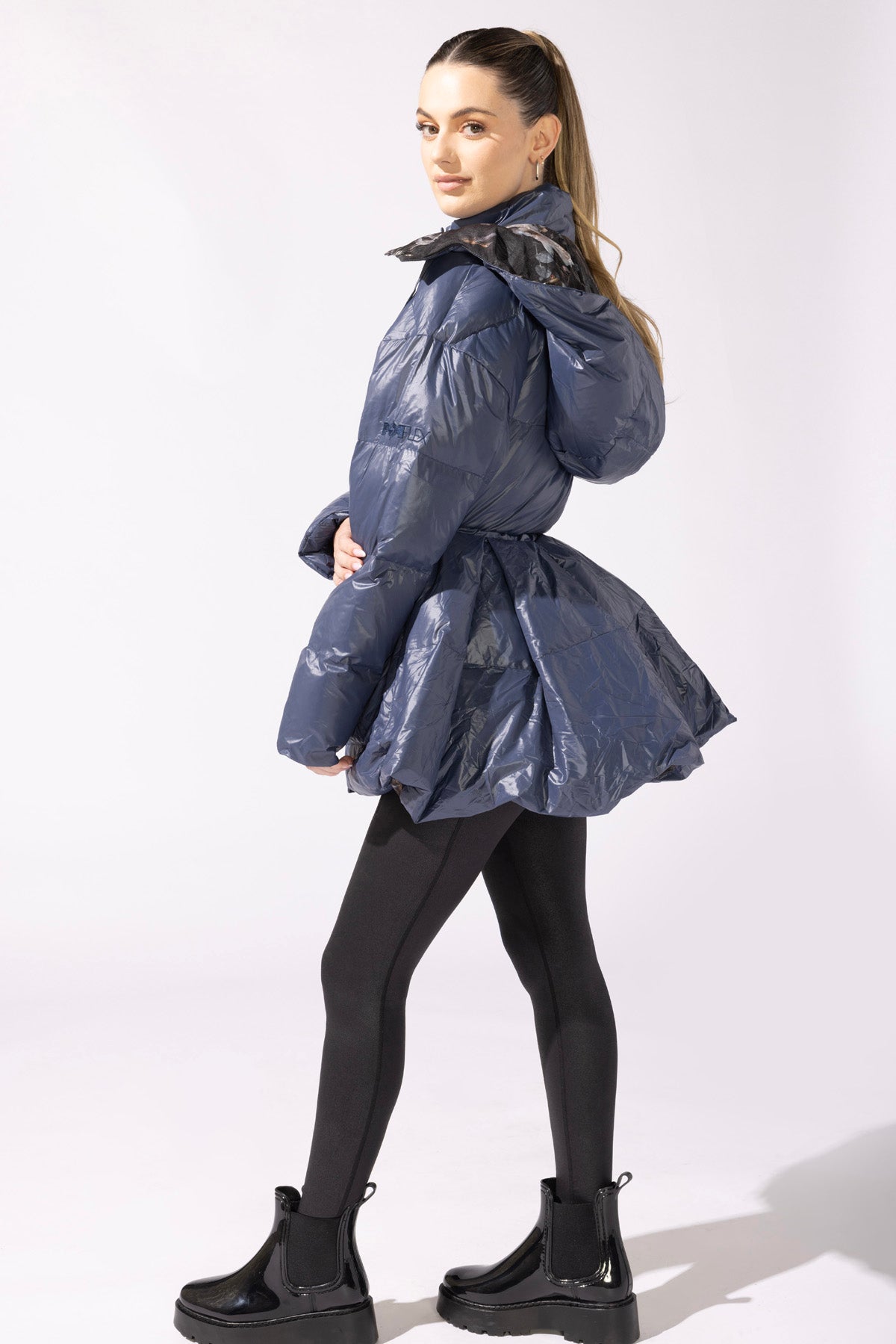 Pearl Peplum Puffer Jacket - Navy - Mack & Harvie