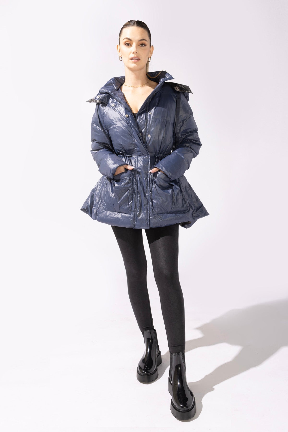 Pearl Peplum Puffer Jacket - Navy - Mack & Harvie