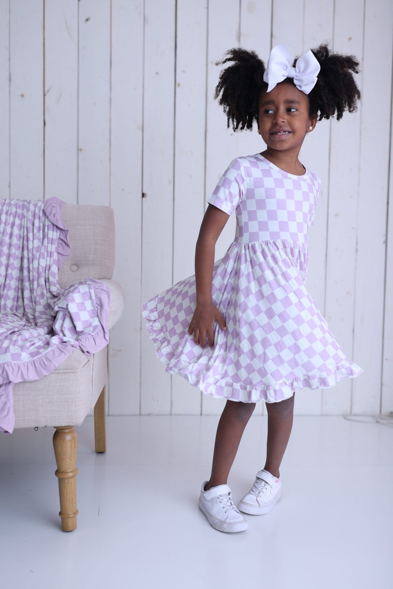 PERIWINKLE CHECKERS DREAM RUFFLE DRESS - Mack & Harvie