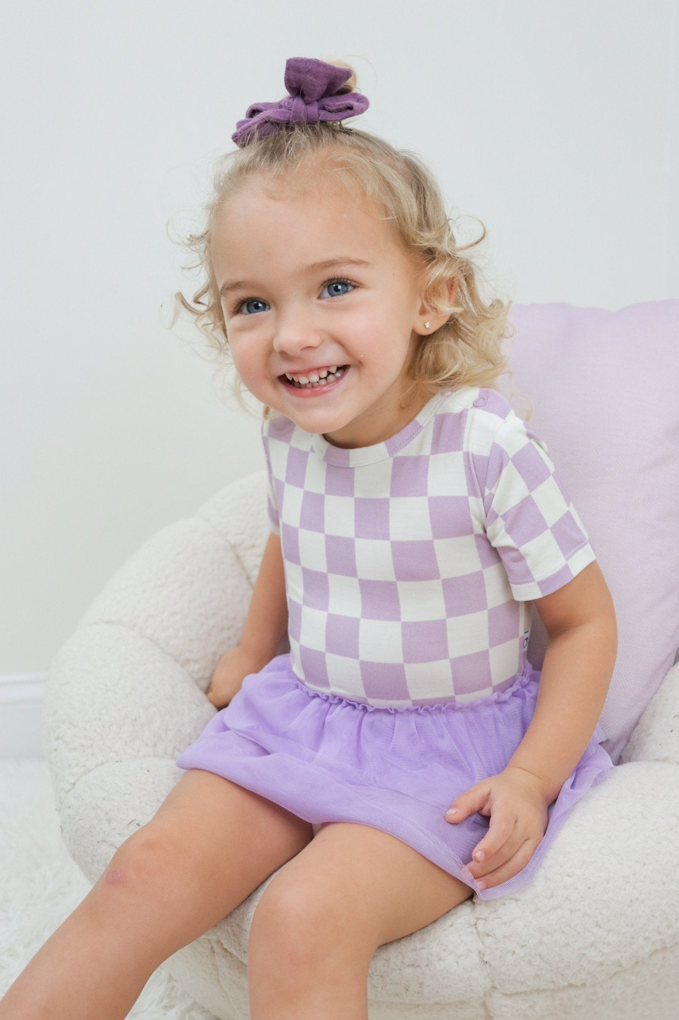 PERIWINKLE CHECKERS DREAM TUTU BODYSUIT DRESS - Mack & Harvie