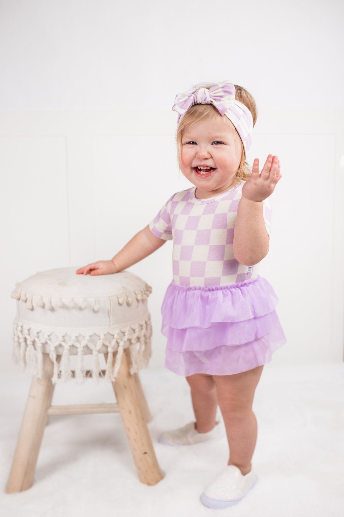 PERIWINKLE CHECKERS DREAM TUTU BODYSUIT DRESS - Mack & Harvie