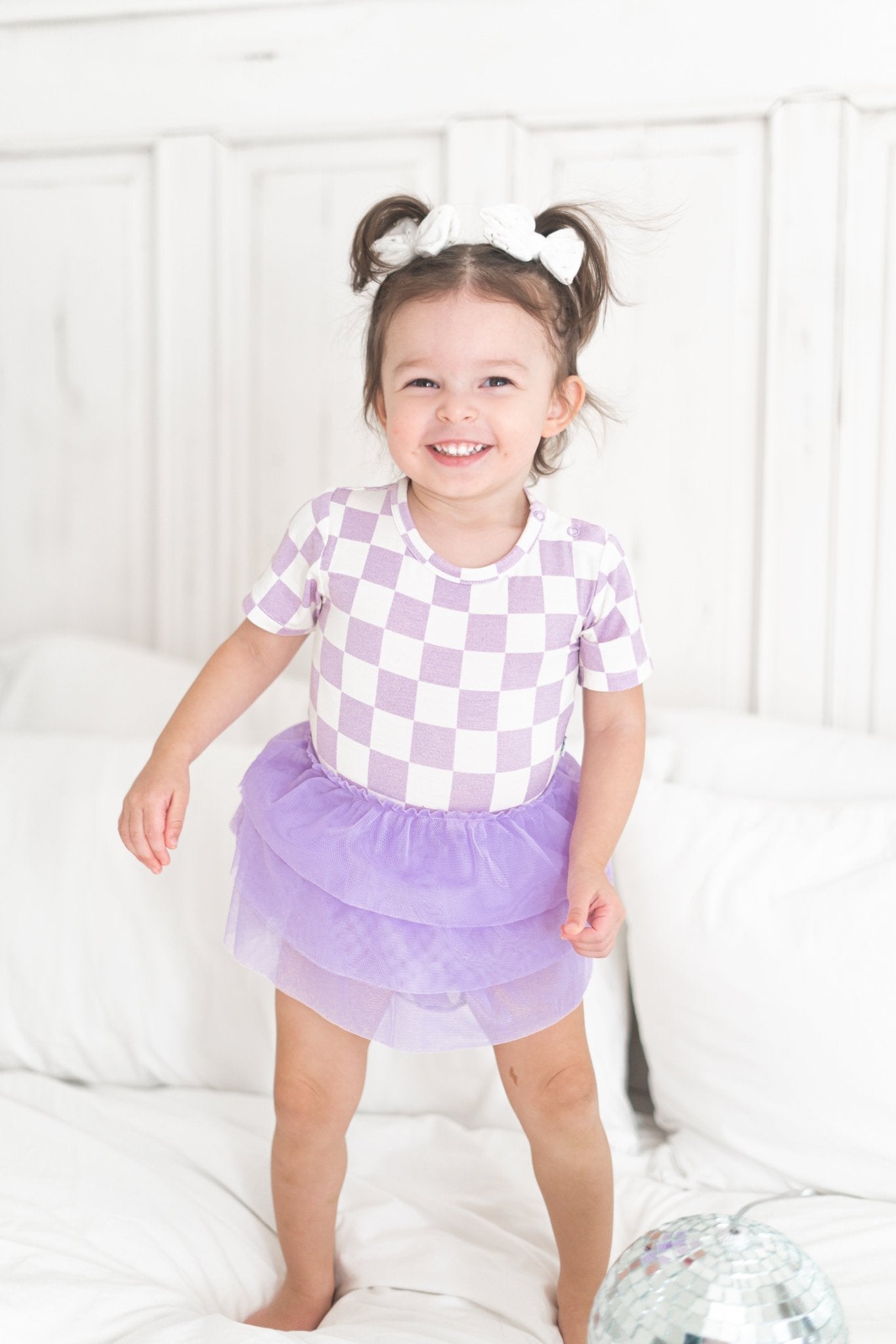 PERIWINKLE CHECKERS DREAM TUTU BODYSUIT DRESS - Mack & Harvie