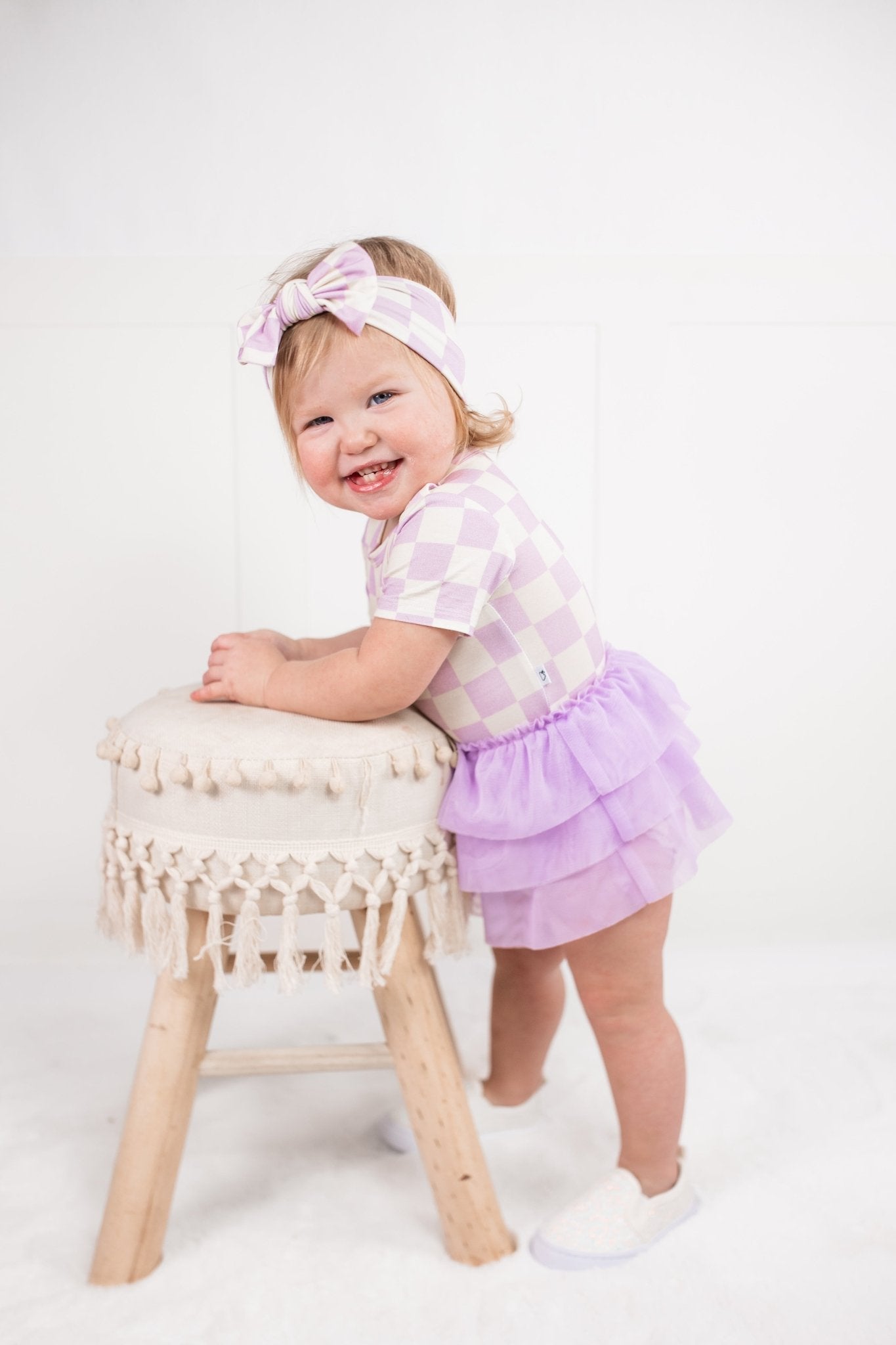 PERIWINKLE CHECKERS DREAM TUTU BODYSUIT DRESS - Mack & Harvie