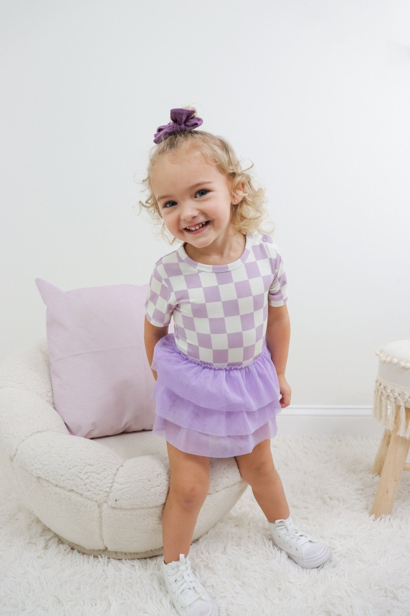 PERIWINKLE CHECKERS DREAM TUTU BODYSUIT DRESS - Mack & Harvie