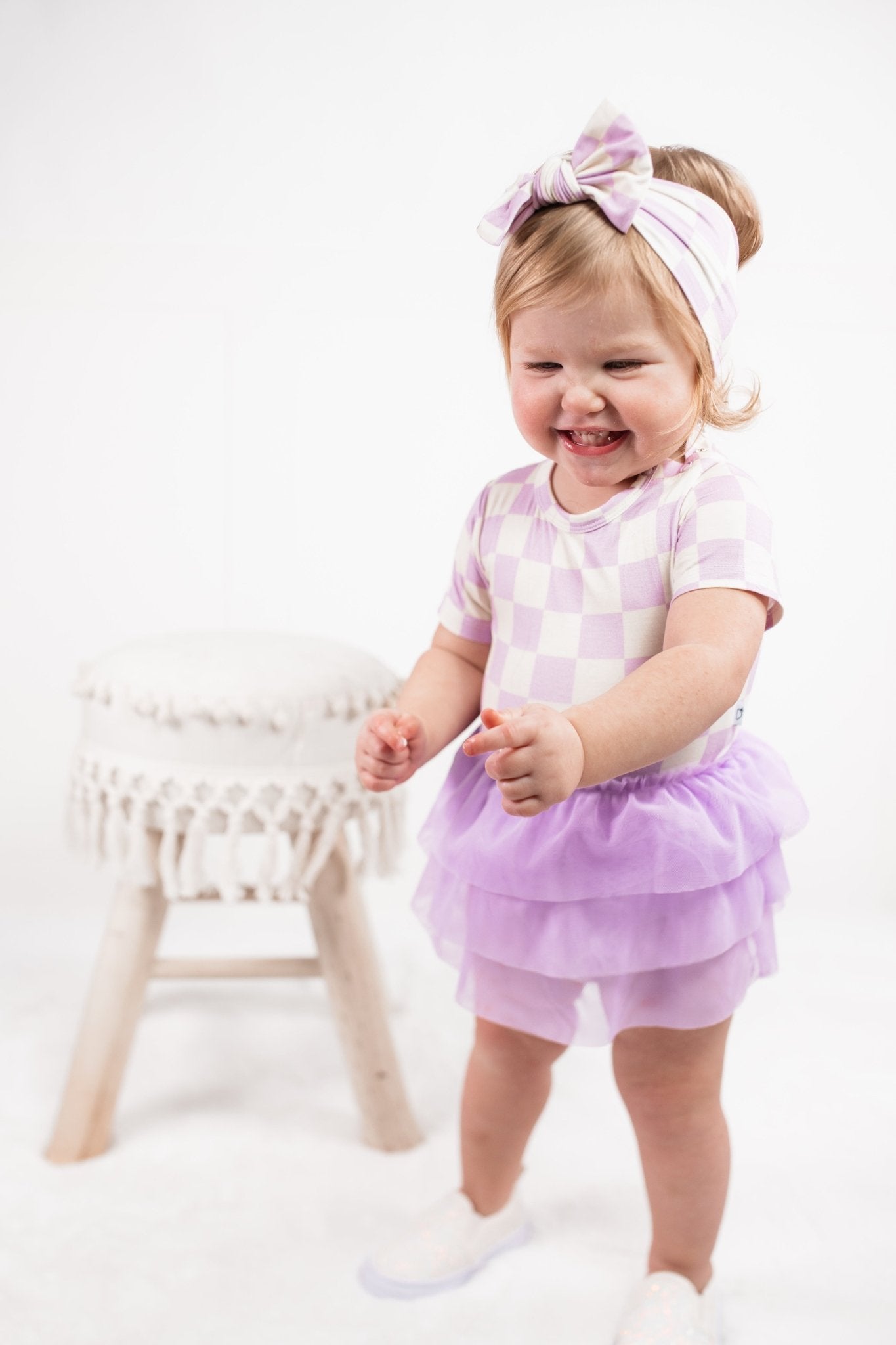 PERIWINKLE CHECKERS DREAM TUTU BODYSUIT DRESS - Mack & Harvie