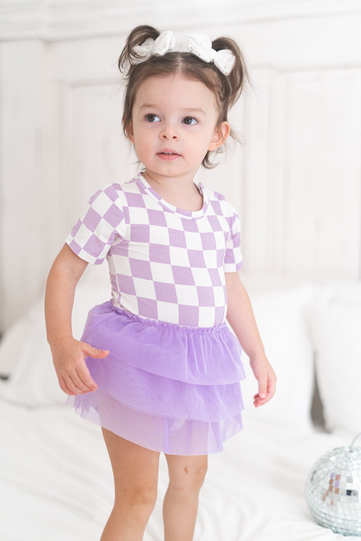 PERIWINKLE CHECKERS DREAM TUTU BODYSUIT DRESS - Mack & Harvie