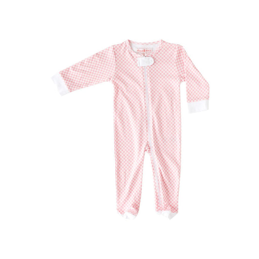 Pink Gingham Zip Footie - Mack & Harvie