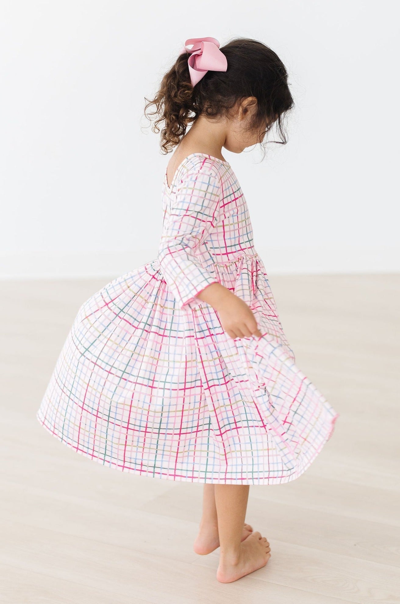 Pink Plaid 3/4 Sleeve Pocket Twirl Dress - Mack & Harvie