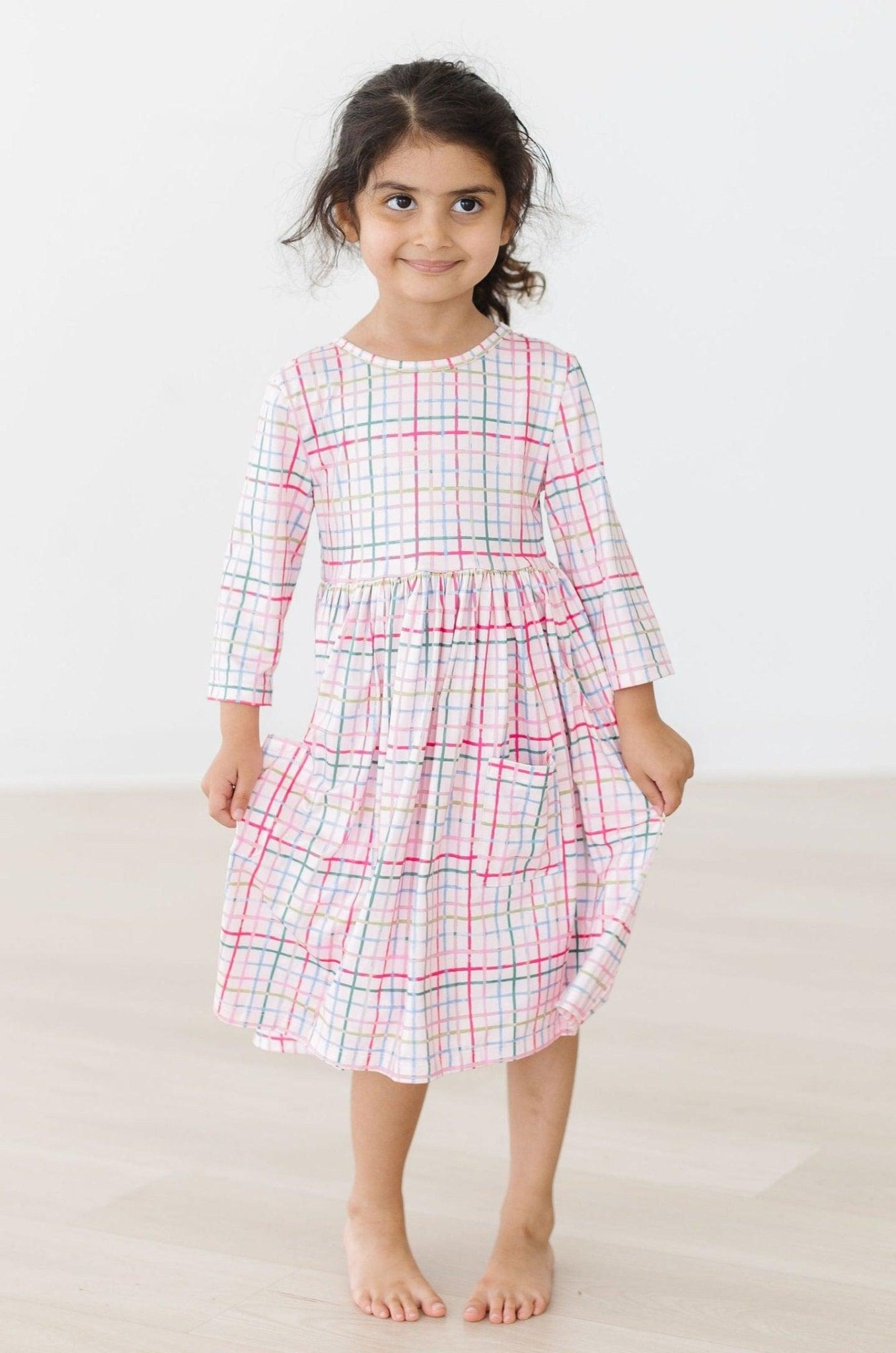 Pink Plaid 3/4 Sleeve Pocket Twirl Dress - Mack & Harvie