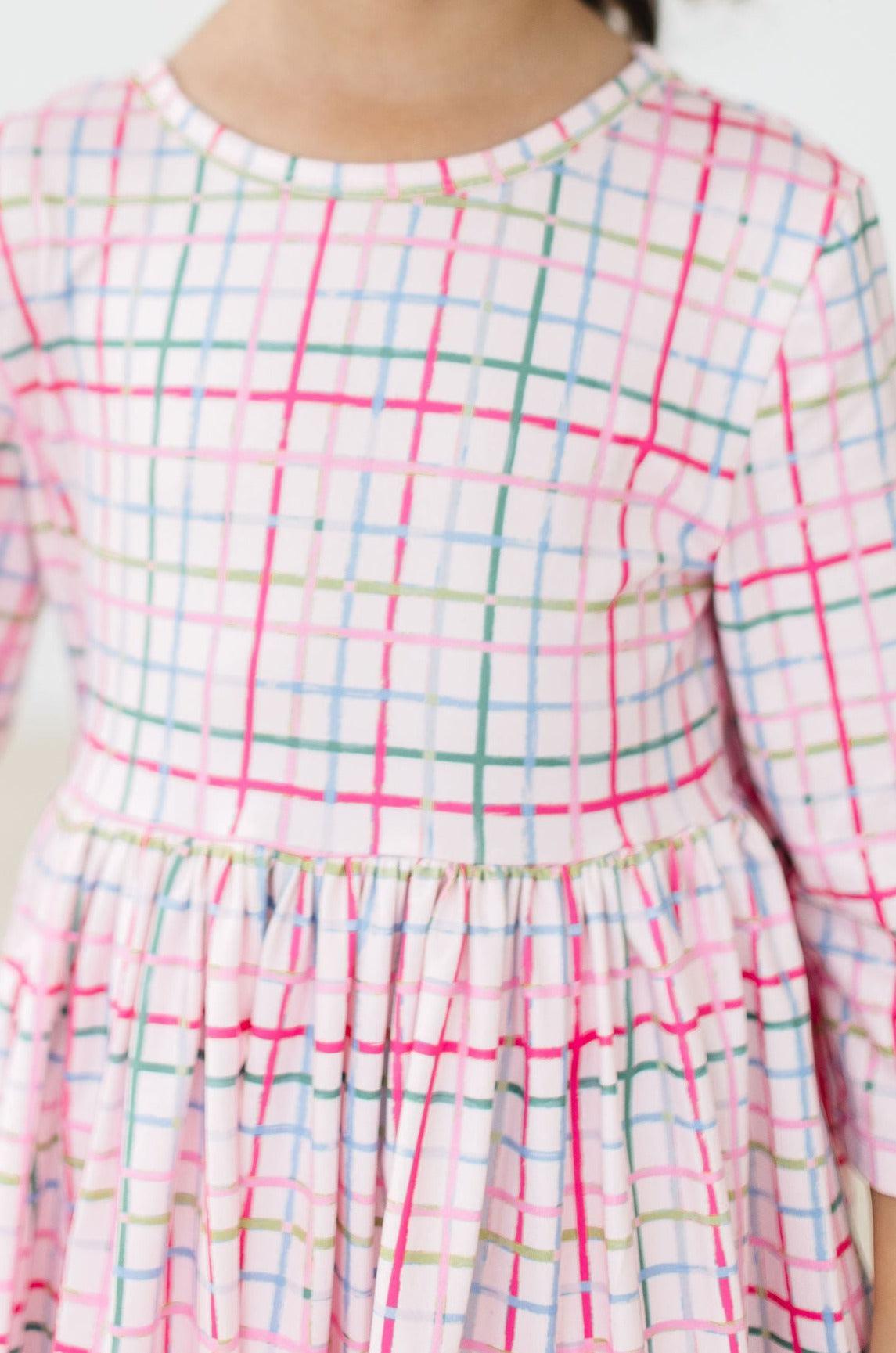 Pink Plaid 3/4 Sleeve Pocket Twirl Dress - Mack & Harvie